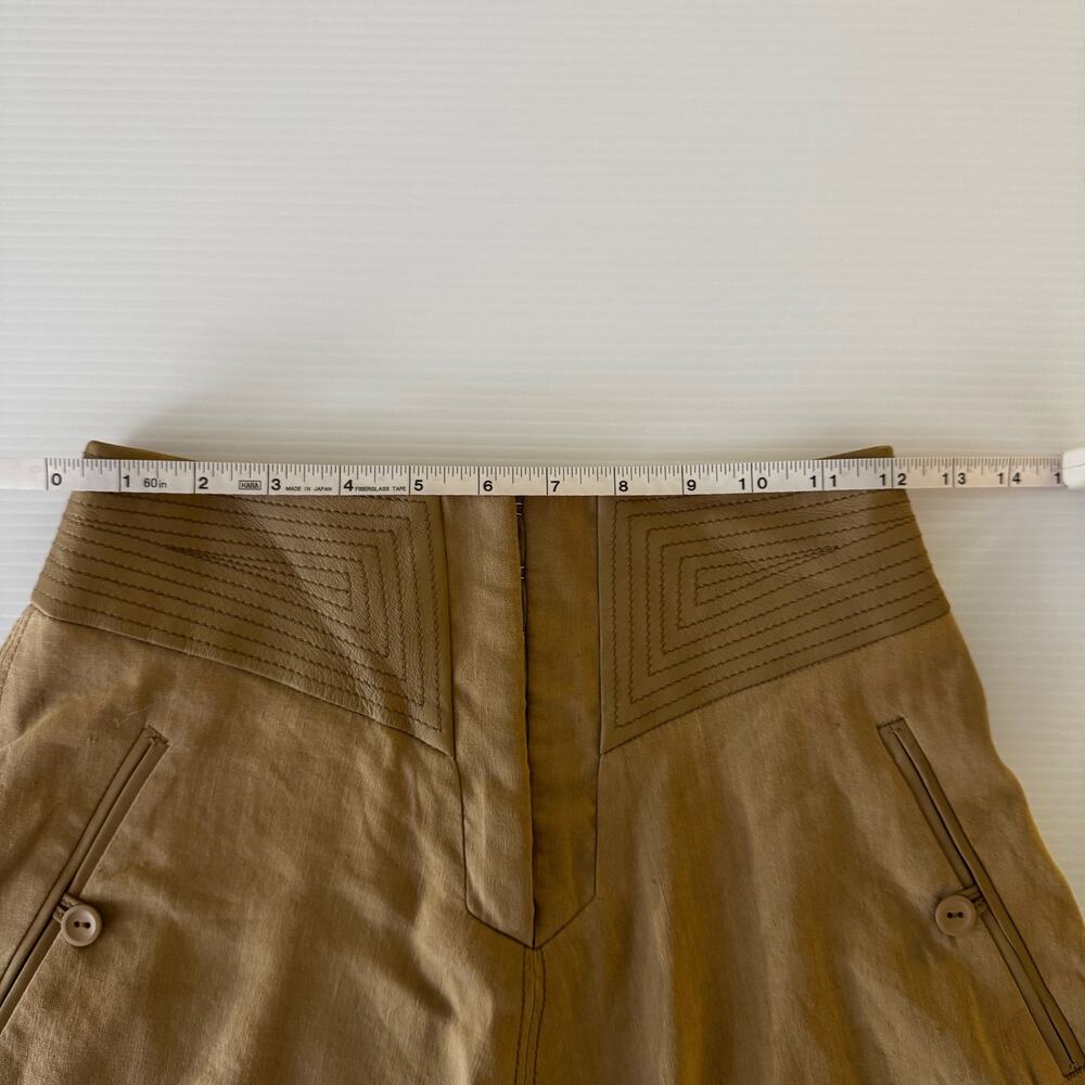 Rebecca Taylor Mini Skirt Sz 2 Sand Linen Lamb Leather Trim Geometric A-Line NWT - Picture 7 of 16